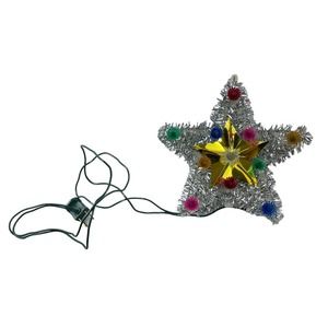 Vintage GE Multi Color Lights Star Silver Tinsel 5 Point Tree Topper Working